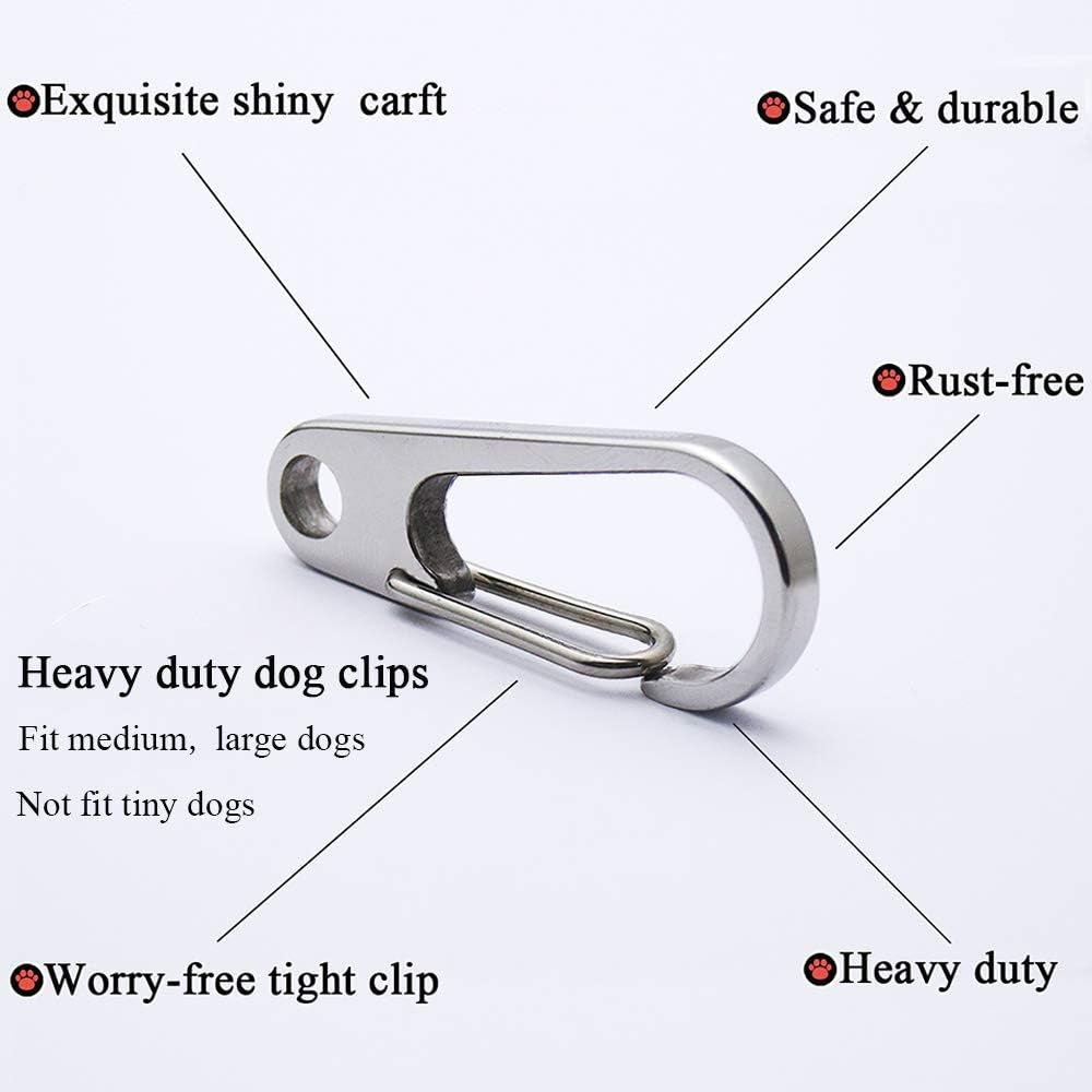 IVIA Dog Tag Clips / 2 Pack/Multiple Size 304 Stainless Steel Quick Clip with Rings/Easy Change Dog Cat ID Tag Holder for Small Pet Collars and Harnesses.(2 Large Silver)
